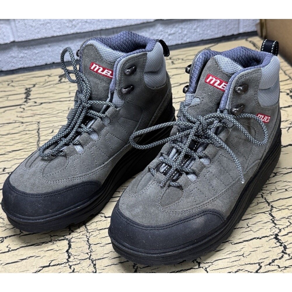 MBT Gray Leather Lace Up Round Toe Outdoor Hiking Boot W Original Box Womens 6 - Picture 3 of 16